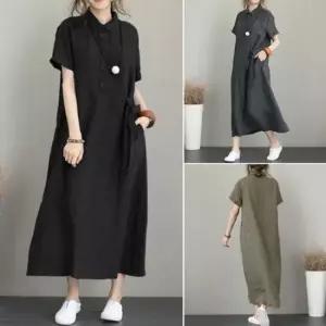 린넨 셔츠 원피스 여름 롱 엄마 원피스 빅사이즈 린넨끈원피스 엄마원피스