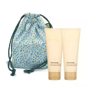 스트링파우치 화장품파우치(숨타임에너지 프레쉬 클렌징폼100mlx2개) 하늘색 잔꽃M