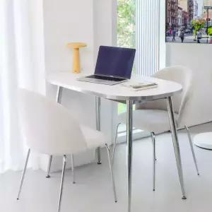 헤일리 W1000 2인용 화이트 실버 식탁의자 세트 패브릭 벨벳 모아체어