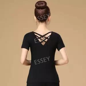 여성 백 그물 의상 댄스복 블랙 라인 댄스 라틴 상의 스포츠댄스복 브이넥 사교