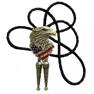 Moranse USA Pride 독수리 및 미국 국기 웨스턴 볼로 타이 카우보이 스타일 정품 소가죽 로프, 브론즈 색상