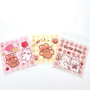 접착식 OPP 디자인봉투 100장 14x14cm OPP 접착봉투 포장지 구디백 간식포장