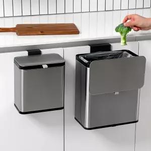 아노드 걸이형 스틸 슬라이딩 쓰레기통 휴지통 주방 싱크대 공중부양 냄새차단 분리수거 2size