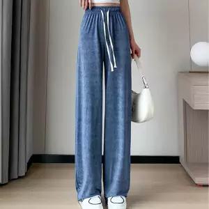 여성 여름 바지 쿨링 밴딩 웨이스트 여성 와이드 바지 하이 팬츠 쿨데님 청바지 데님
