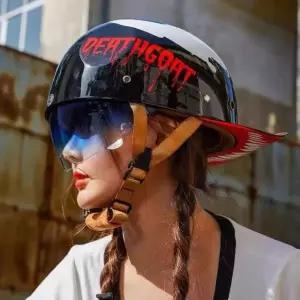 모자헬멧 스냅백헬멧 레트로 스쿠터 바이크 가죽 모자 스냅백 야구 빈티지 여름 헬멧