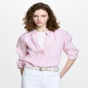 헤지스 여성 26SS [아이코닉] 레귤러핏 스트라이프 린넨 셔츠 핑크 HSSH6BC30P3
