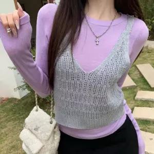 여름 니트 조끼 펀칭 데일리 그물 여성 크롭