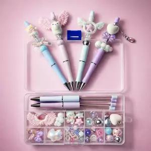 4개 SET 볼꾸 DIY 스타트 만들기 세트 볼펜 펜 꾸미기 키트 펜꾸 재료 파스텔 비즈 파츠 핸드메이드