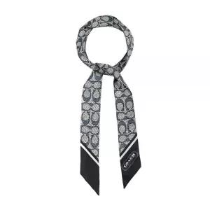 178454 코치 빈티지 시그니처 프린트 실크 스키니 스카프 미드나잇 네이비