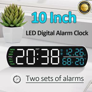 10인치 LED 디지털 알람시계 온도 및 습도듀얼 알람날짜주DST 전자 탁상시계 USB배터리 전원