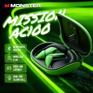 몬스터 미션 AC100 게이밍 이어폰 듀얼 모드 2.4G/블루투스 6.0 헤드폰 7.1 서라운드 사운드 15ms 저지연