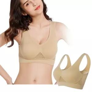 여성 쿨 에어 메쉬 스포츠브라 운동용 노와이어 브래지어 탈부착패드 브라탑