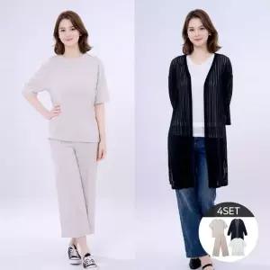 [4종세트]루즈핏 티셔츠+와이드 팬츠 세트+ 티셔츠+시스루 가디건