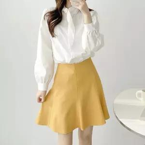 [옷자락]여자 하이웨스트 플레어 와플 빅사이즈 봄 미니스커트