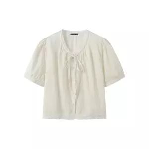 [하프클럽/르샵]플로럴 자수 레이스 리본 블라우스 (DQ2BA004A)