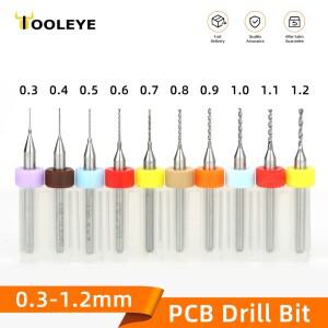 TOOLEYE 10개 0.3-1.2mm PCB 드릴 비트 마이크로 텅스텐 스틸 인쇄 회로 기판 미니 CNC 초경 세트 18 고정