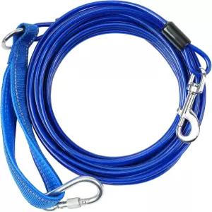 긴 목줄 씹기 방지 카라비너로 개용 케이블 10/20/30/50피트 야드 중형 대형견용 리드 패딩 핸들파란색