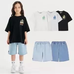 [롯데백화점]아웃도어프로덕츠 서핑비치 그래픽 반팔 티셔츠,베이직 데님 쇼츠 세트(OD262ISS19,OD262BDP14