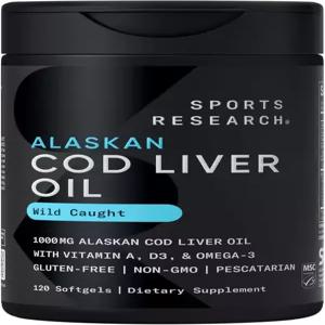 스포츠 리서치 오메가-3 야생 알래스카 대구 간유 1000mg 비타민 A 1000 IU 및 D3 400 - 버플리스 소 프리