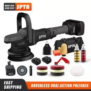 자동차유막제거기 광택기 SPTA 무선 듀얼 액션 자동차 연마 왁싱용 4000Ahm 배터리 2개 15mm 궤도 가변 속