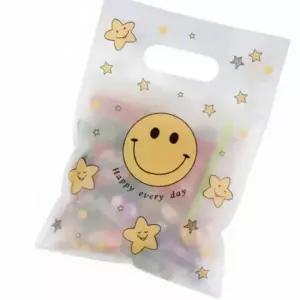 (사이즈 중)스마일 비닐봉투 100매 중 교회 학원 어린이날 용 간식 선물 포장지 대용량