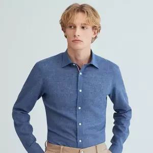 [듀퐁] 린넨 히든 트리콜로르 954 컴포터블 뉴캐주얼핏) 셔츠 블루 SE6SM22LS954SBU