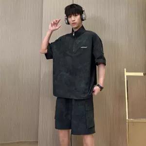 아이언하트 남친 남자 블랙 하계 캐주얼 풀세트 반집업 트레이닝 정장 나염 반팔세트 반팔 트레이닝복 커플