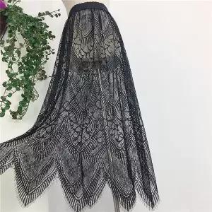 댄스복 연습복 무용복 공연의상 무대의상 여성 여자 레이스 망사 스커트 신축성 있는 하이웨이스트 블랙 A