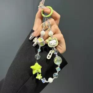 키티 니치 스타 비즈 휴대폰 키링 하트 펜던트