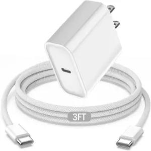 에어팟 프로 3 충전기 20W USB-C 전원 어댑터 벽 충전 블록 플러그 C 타입에서 직조 케이블 코드 2025 맥스