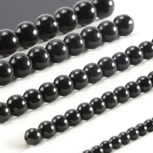 다양한 크기의 흑요석 유리 구슬로 만든 블랙 스무스 라운드 비즈 DIY 목걸이 에너지 크리스탈 루즈 스페이