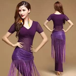 여름댄스복세트 라틴댄스복 밸리복 반팔 치마 무대 블랙