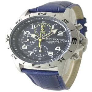 SND379P-BL[병행 수입품] SEIKO 크로노그래프 손목시계 가죽 벨트 세트 국내 세이코 정규 유통품 네이비