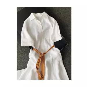 여성 하이힐 구두 빈티지 터틀넥 반팔 슬림핏 벨트 린넨 원피스 롱스커트 여름 스포M2