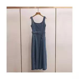 여성 출근룩 고급정장 원피스 집 여름 캐주얼 오피스룩 A라인 벨트 롱 우산 백리스 데님 스포M2