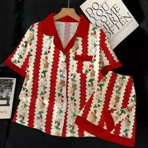 빨강 여름 커플 수면 잠옷세트 전원 쿨링 파자마 스트라이프 딸기 토끼 반팔 실내복 세트 스포M2