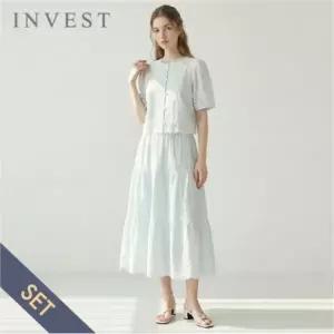 [인베스트] 레이스 배색 아일렛 블라우스+스커트 세트_IN6M1BL5601