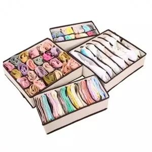 (색상 아이보리)칸막이 부직포 속옷정리함 보관함 4종 세트 DD-10104