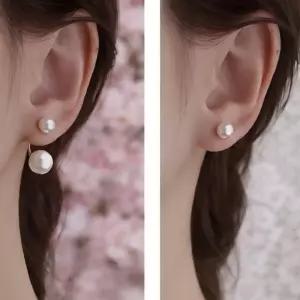 더블 진주 귀걸이 투웨이 착용 드롭 이어링 연출