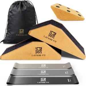 미끄럼 방지 패드 저항 밴드 및 캐리백이 있는 2팩 코크 스쿼트 웨지 블록 장착 - 종아리 스트레칭 홈