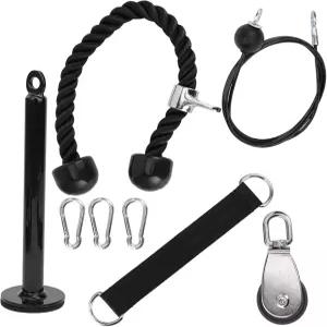 KAIXINM 8Pcs 휴대용 풀리 로프 피트니스 장비 팔 근력 운동 시스템 2m 강철 케이블이 있는 삼두근 키트 등