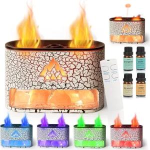 히말라야 소금 램프가 있는 보호팜 에센셜 오일 디퓨저 더블 플레임/젤리피쉬 2 모드 아로마 컬러풀 라이트