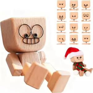 흔들리는 나무 남자 피규어 발 인형 12가지 자기 표현 재미있는 수제 자동차 대시보드 액세서리 및 책상