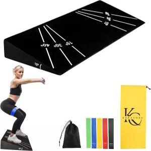 카라코어 스쿼트 웨지 15°-40 경사 보드 5개의 저항 밴드 - 딥 및 종아리 스트레칭을 위한 초광폭 논슬립