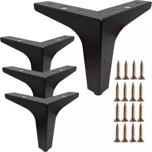 MIMHOY 4인치 가구 다리 세트 금속 4개 모던 삼각형 발 매트 블랙 소파 캐비닛 찬장 의자 오스만