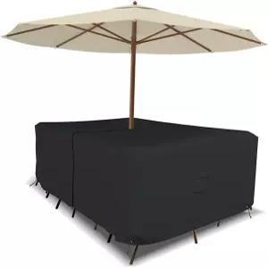 커버 올 직사각형 테이블 의자 세트 엄브렐러 홀 12온스 방수 UV 및 내후성 파티오 잔디 정원 뒷마당 가구