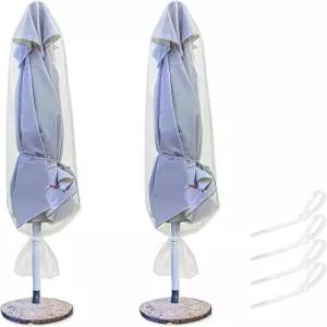 2Pcs 파티오 우산 커버 - 550만 개의 투명 야외 방수 대형 플라스틱 보관 가방 직경 5~11피트 장착 가능
