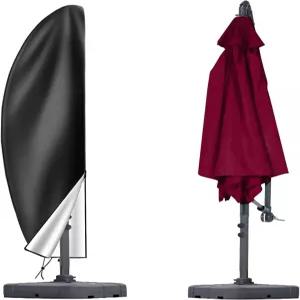 야외용 파티오 캔틸레버 우산 커버 방수 오프셋 바나나 스타일 지퍼 포함 9피트에서 14피트 검은색