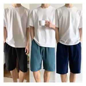 국내생산 인견 남성 잠옷 파자마 홈웨어 반바지 3종택1