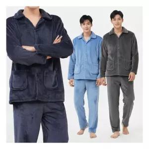 이브바바 남성 겨울 밍크극세사 무지 카라 상하 수면잠옷 파자마세트